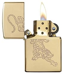 Zippo High Polish Brass Tiger Design Pocket Lighter