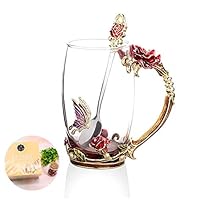 Tea Cup Coffee Mug Cups, Glass Coffee Cups Tea Mugs 2018 Handmade Butterfly Rose,13 oz (Rose) Ideal for Friend Wedding Anniversary Birthday Presents