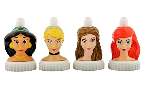 good2grow spill-proof bottle toppers 4-pack, Disney Princesses- Jasmine, Cinderella, Belle & Ariel