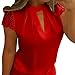 Pocciol Women Favorite Tops, 2018 Newly Women Soft Chiffon Lace Short Sleeve T Shirt Splice Crop Casual Top Blouse (Red -Pure Love, XL)