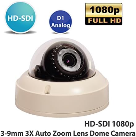 SDI CAMERA, HD-SDI 2.1MP 1080P CCTV Security Indoor Dome Camera, 3-9mm 3X Auto Zoom Focus Lens, IR LED, Dual Voltage 12VDC/24VAC