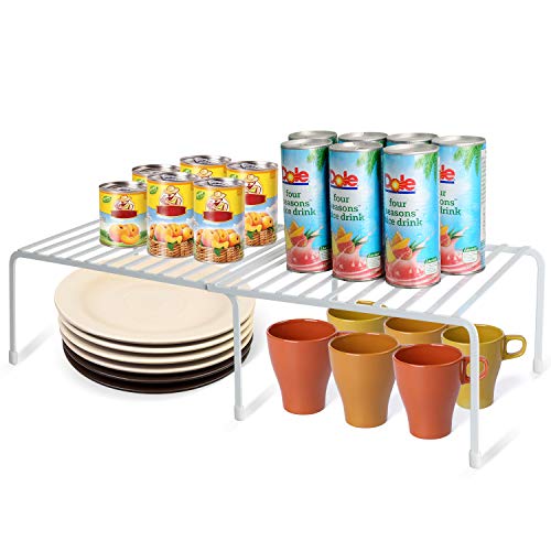 Himetsuya Kitchen Cabinet Organizer,Metal Expandable Kitchen Counter and Storage Cabinet Shelf, Stackable Dish Organizer for cabinets, Pantry Shelves, Bowls, Mugs, Set of 2(L 12.8"-22")