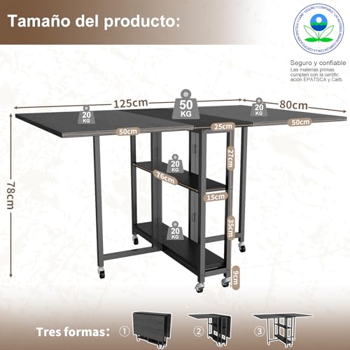 Simple Wisdom Comedor,Mesa Comedor de Plegable,Mesa Plegable 1.20 Apta para Hogar,Oficina o Terraza, Apta para Uso Familiar de 4 Personas,El tamaño es 120 * 80CM.(Gris+Negro)