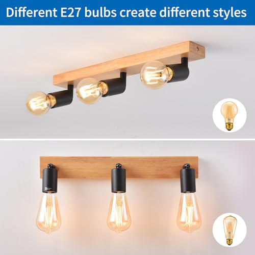 ANWIO Ceiling Lamps with 3 Bulbs, E27 Hallway Ceiling Lamp, Black Interior LED Bulbs, Adjustable Bedroom Ceiling Lamps, Living Room Ceiling Lamp (without Bulbs)