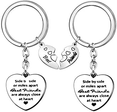 Best Friend Keychain - Side by Side Or Miles Apart Close at Heart Gifts for Women Teens Girls Sisters Birthday Gifts Stainless Steel Keychain (Style C)