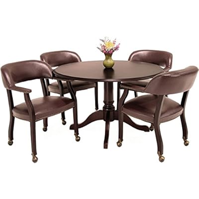 Buy Traditional Round Conference Table And Chairs Set Conference Meeting Office Room Mahogany Finish 42 With 4 Chairs Black Upholstery Online In Indonesia B01e4ntr0c