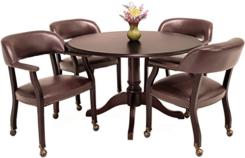 Traditional Round Conference Table and Chairs Set, Conference Meeting Office Room, Mahogany Finish (42" with 4 Chairs, Black Upholstery)