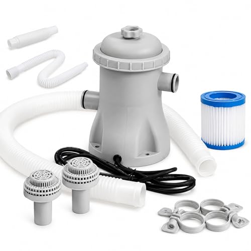 Denash de Bomba de filtros de Piscina de Cartucho, 330 GPH, Potente Bomba de Filtro de Piscina, Cartucho eléctrico de Alta eficiencia para Piscinas sobre el Piso