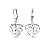 Bling Jewelry Dangling Hearts 925 Silver Bone Paw Print Leverback Earrings