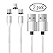 360°3in1Rotary Micro USB+USB C Strong Magnetic Cable(3.3ft 2pack)-Qimose Nylon Braided Durable 2A Fast Charging Cables with LED Lights, Suitable for Android, HTC, Samsung, Pixel LG, etc, (Silver)