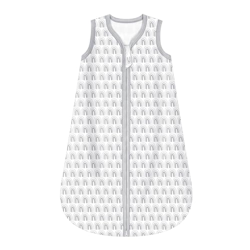 HQ-QILI BABY SLEEP SACK, 100% COTTON SUPER SOFT BREATHABLE SUMMER SLEEVELESS WEARABLE BLANKET, SLEEVELESS SLEEPING BAG FOR BOYS AND GIRLS, 0.5 TOG, 6-12 MONTHS, GREY RAINBOW