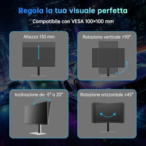 H27E6S Monitor Gaming 27 Pollici QHD 2560 x 1440, 240 Hz (OC 275 Hz), Fast IPS, 1 ms, HDR400, FreeSync & G-Sync Compatible, Eye Care, VESA 100 x 100, Supporto Regolabile, HDMI 2.0, DisplayPort 1.4