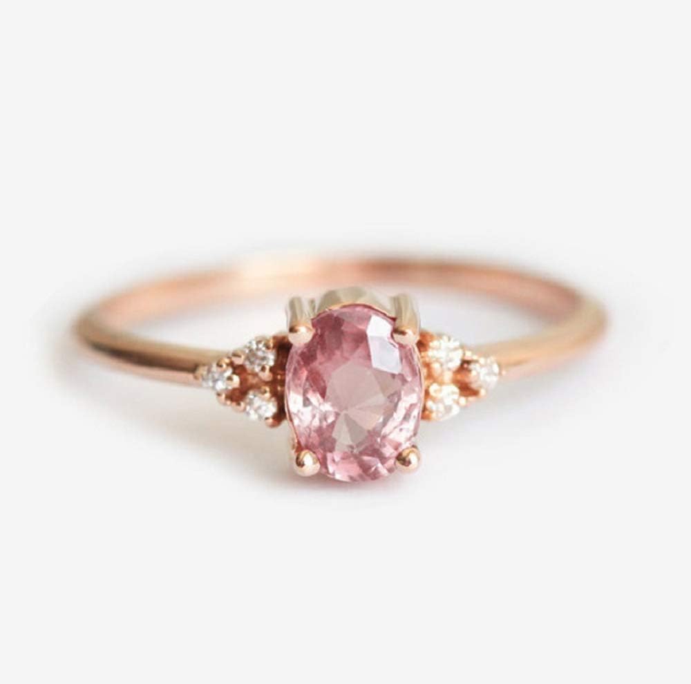 Duan Fashion Jewelry 14k Gold Filled Sea Cute Oval Cut Natural Pink Sapphire and Zircon Ring Engagement Wedding Band Ring Promise Rings Anniversary Wedding Bands Size 6-10 (Size 6)