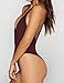 Women Monokini Swimsuits One Piece Bathing Suit Deep V Stylish Backless String (L, Burgundy)