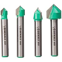 Amazon Brand - Denali 4-Piece 1/4” 90 Degree V Groove Router Bit Set