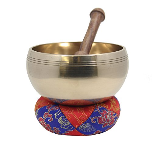 Tibetan Hand Hammered Old HEALING Singing Bowl 4.5" Diameter / Wooden Stand and Mallet