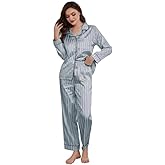 U2SKIIN Women Satin Pajamas Set, Long Sleeve Silk Pajamas for Women Striped Button Down 2-Piece Pj Set
