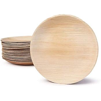Palm Leaf Dinner Plates - Environmentally disposable tableware | 25 pieces | 9 Inches round | Bamboo Style | Biodegradable & Compostable