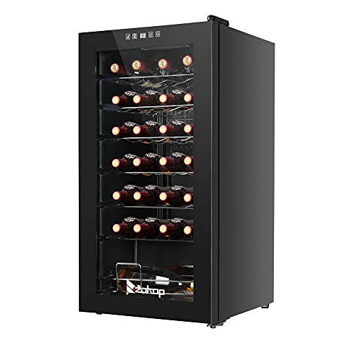 Winado 28 Bottle Wine Cooler Refrigerator, Freestanding Compressor Wine Chiller w/Adjustable Temperature, Compact Mini Wine Fridge with Digital Control & Removable Shelves & Double-layer Glass Door