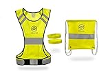 Reflective Running Vest with Enhanced Fit, Ideal for Running Cycling Jogging Dog Motorcycle Walking by HighVibe, Fluorescent Yellow, High Visibility Gear for Men and Women with 2 Sport Arm Bands