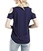PAAZA Women Tops Criss Cross Cold Shoulder T-Shirt V-Neck Blouse Short Sleeve Navy M
