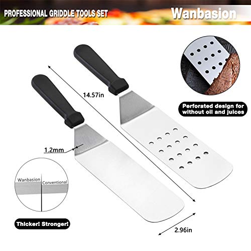 Wanbasion GP-81007 7 Pieces Professional Grill Griddle Accessories Scraper BBQ Tool Kit - Heavy Duty Stainless Steel Spatula Turner Set - Great for Flat Top Cooking Camping Tailgating