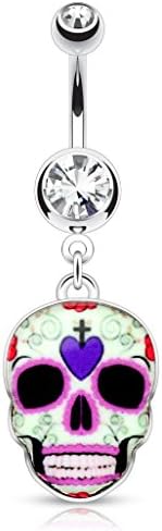 Purple Sugar Skull 316L Surgical Steel Dangle Navel Ring