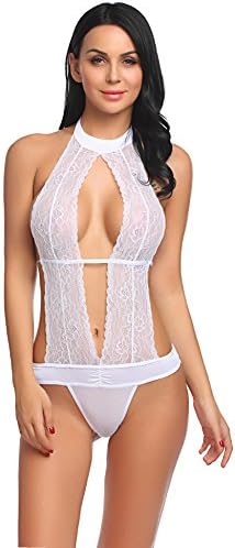 SloMes Women Mini Bodysuit Lace Sexy Lingerie Backless Babydoll Teddy Nightwear