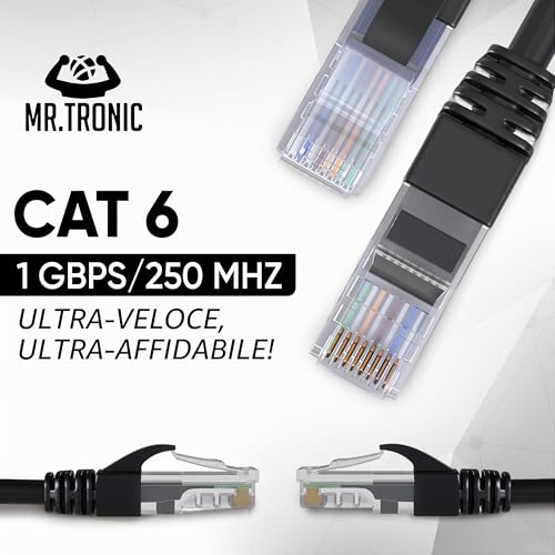 Mr. Tronic 5m Cat 6 Ethernet Cable, High Speed LAN Network Cable with RJ45 Connectors - Internet Patch Compatible with Cat 5e, 7, 8 | AWG24 UTP CCA (5 Meters, Black)