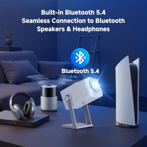 LaylaTang K300 Smart Projector, WiFi 6 & BT 5.4 for Outdoor Movie Night, 360° Stand with Auto Keystone, Native 1080P (4K Support) Portable Cinema for Backyard Gatherings & Summer Sports Season