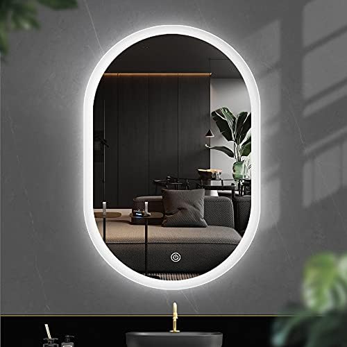 Ogonbrick LED Bathroom Mirror with Lights Oval Backlit Mirror Frameless