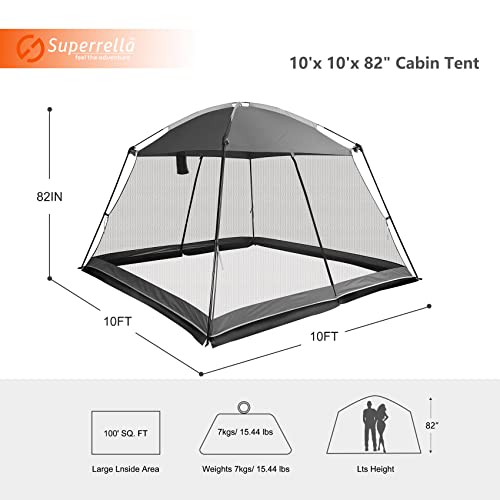 Superrella Screen House 10x10 Ft Square Camping Canopy Tent Sun Shade Gazebo Shelter Perfect for Outdoor Activities, Shale Gray
