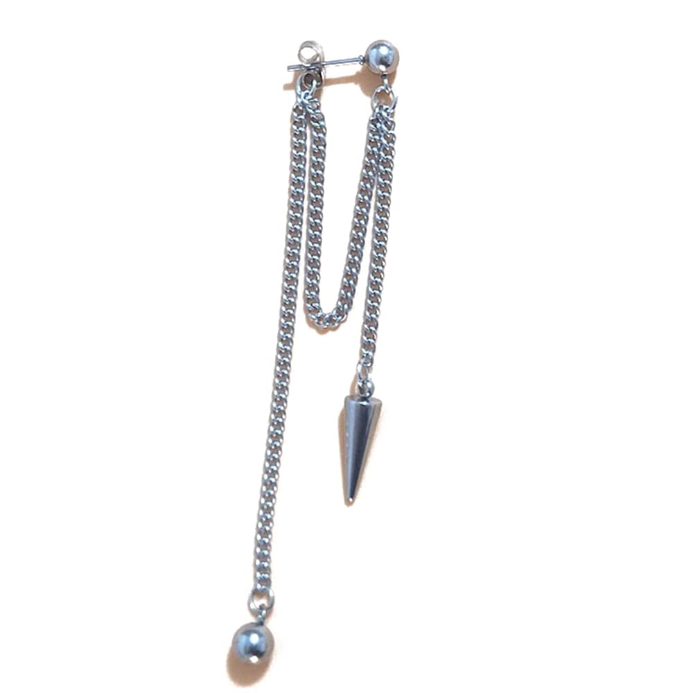 1PCS Tassel Threader Chain Dangle Drop Earrings Moon Star Lesf Circle for Women Girls Men Stainless Steel Ball Stud Dangling Fashion Punk Jewelry Gifts Bff Birthday (Ball and Spike)