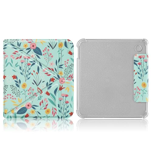 HGWALP Case Compatible with Kobo Libra Colour (2024) / Kobo Libra 2 (2021) 7 Inch eReaders, Transparent and Soft TPU Back Cover with Auto Sleep/Wake and Stand Function, Spring Bloom