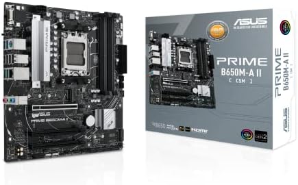 Prime B650M-A II-CSM Micro-ATX Motherboard Comercial, DDR5 6400+(OC), suporte PCIe 5.0 M.2, Realtek 2.5Gb LAN, DisplayPort, VGA, HDMI®, USB 3.2 Gen 2, USB 3.2 Gen 1 Type-C Portas® e BIOS