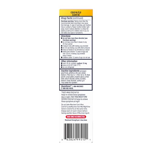 Mucinex Fast-Max Cold and Flu & Nightshift Medicine for Adults, Over-The-Counter Medication Combo Pack for Sore Throat Relief, Decongestant, Cough & Cold Medicine (2 x 6 Fl Oz)