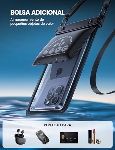 Lamicall Funda Impermeable para Celular - [Bolsa Doble] IPX8 Bolsa para Celular contra Agua, Waterproof Case con iPhone 14 15 16 17 Pro MAX,Galaxy S23 S24 Ultra, Todos los 4-7.5" con Funda, 1 Pack