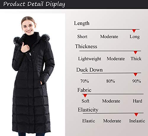 Obosoyo Women's Hooded Thickened Long Down Jacket Maxi Down Parka Puffer Coat Black M