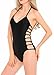 Womens One Piece Sexy Plunge Neck Strappy Swimsuit Swimwear Monokini (X Large, Strappy Black)
