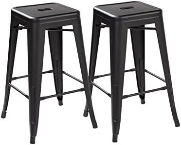 United Chair Tolix Style Backless Metal Bar Stools Chair Set of 2 Matt Black 26 inches 3001-MB-2