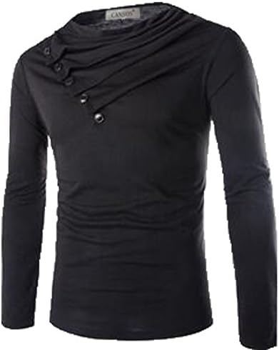 CANSOS Mens Turtle Neck with Shirring Detail Long Sleeveless Shirt Black (US,S/Asia,M)