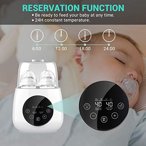 Baby Bottle Warmer Steam Sterilizer, EIVOTOR 6 in 1 Double Bottle Baby Bottle Warmer, LED Display & Baby Food Rapid Heater Warm Milk Formula Heat Food Defrost, BPA Free