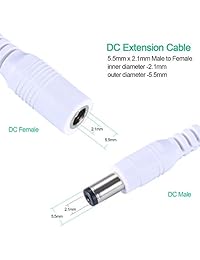 NAHAO - Cable de extensión de alimentación (2 unidades, 0.083 in x 0.217 in, compatible con DC 5 V, 12 V, 24 V, para cámara de seguridad CCTV, cámara IP, DVR, tira de luces LED macho a hembra, color blanco)