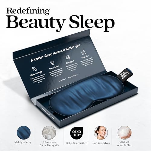 TheSleepGuard Pure Silk Sleep Mask [100% 6A Mulberry Silk, 22 Momme] Light Blocking Travel Essentials. Eye Masks for Sleeping. Black Oeko-Tex Blindfold. Eye Covers for Men & Women (Midnight Navy)