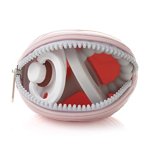 Ali+Oli Pacifier Holder Case (Pink) BPA Free Silicone Keeps Soothies & Binkie Holders Clean - Attaches to Strollers & Diaper Bags (Pacifier-Clip Included)