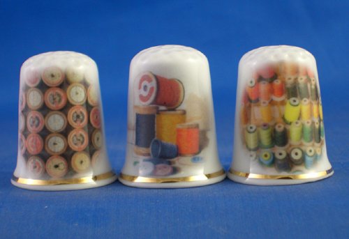 Porcelain China Collectable Thimbles - Set of Three Sewing Reels