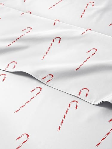 Queen Christmas Candy Canes Sheet Set - Holiday Xmas Pattern Bedding Set - Deep Pockets - Snug Fit - 4 Piece - Wrinkle Free - Cozy Cooling Festive Winter - Holiday Sheets for Women, Men, Kids & Teens