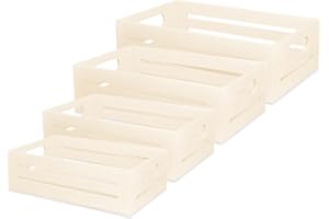 AONEFUN Wooden Tray with Handles - Set of 4 Small Wood Crates for Crafts Small Wooden Pallets for Display Apple Crates Unfinished Wood Trays for Crafts Nesting