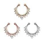 Septum Jewelry, 3pcs Septum Ring Faux No Piercing Nose Ring for Women Girls - Rose Gold & Gold & Silver