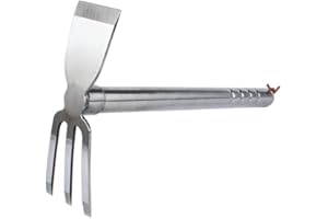 LUBAN Stainless Steel Garden Hoe Rake Hand Tool, 15" Metal Hand Hoe & 3 Prong Cultivator Dual Headed Gardening Tool for Weedi